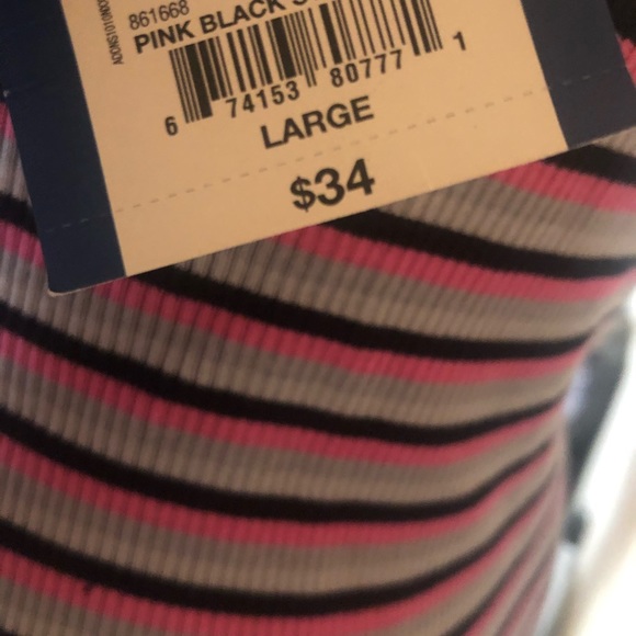 Brand new black / pink striped fitted top Large - Picture 3 of 3